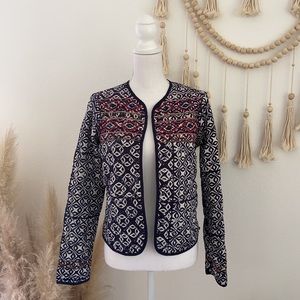 Vero Moda embroidered quilted jacket navy blue beaded boho top patterned medium